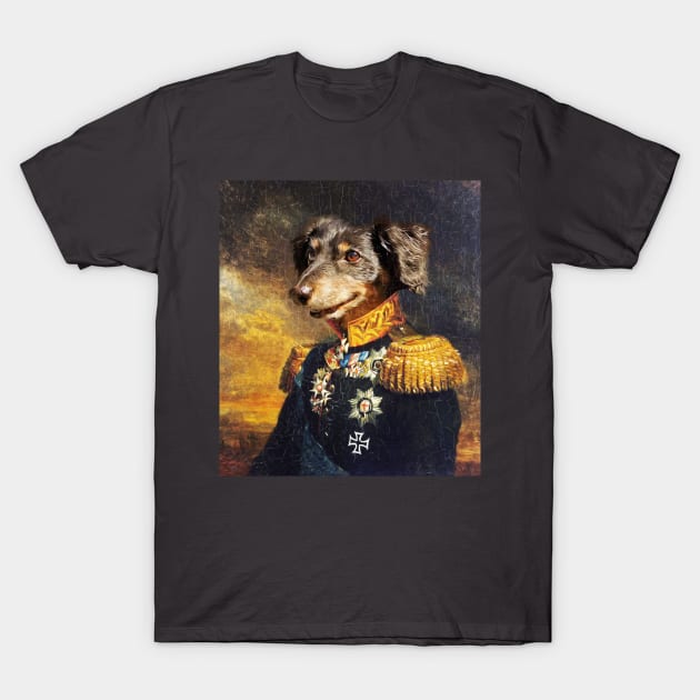 Walter Portrait (Retro Dog Military Painting) T-Shirt by UselessRob